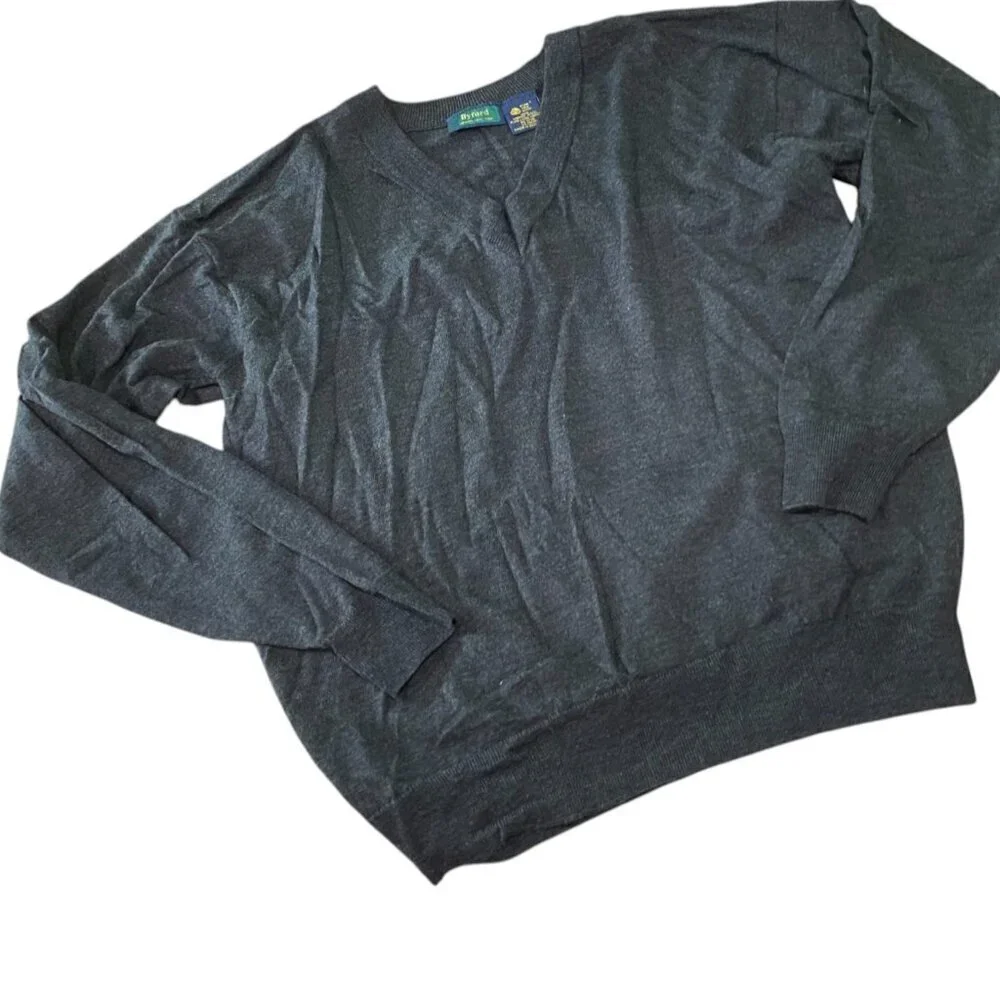 Vintage Byford 100% Merino Wool Gray V Neck Cardigan Sweater Size L England Made